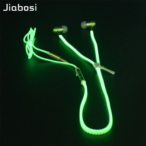 Glow Luminous Light Metal Zipper Earphone