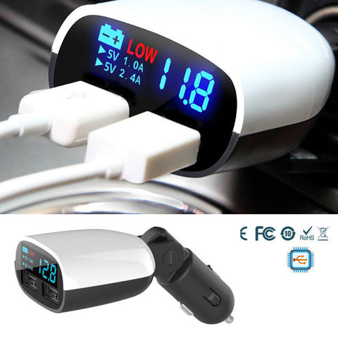 Fast Dual USB Smart Car Mobile Phone Charger LED Digital Display
